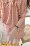 Print Summer Pajamas Set Women Shirts Tops + Shorts Set Two Piece Ruffles Sweet Home Suit Home Clothes
