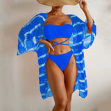 2025 Solid Color Colorful Swimsuit Wave Chiffon Beach Three-Piece Bikini