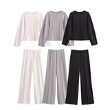Fongt Women's INS Explosion Fashion Casual Round Collar Blouse + Casual Pants Set