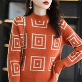 Solid Color Geometric Sweaters Korean Loose Autumn Winter Stylish Thick Warm Women's Clothing Half High Collar Jumpers-Outfit