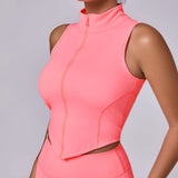 Fongt Sleeveless Standing Collar Jacket Female Zip Coat Yoga Top Fall / Winter Running Training Quick Dry Vest 62040-Outfit