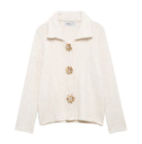 Fongt Explosive Women's Artificial Fur Belt Flower Button Knitted Cardigan