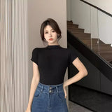 Fongt Desire Wind Half High Turtleneck Short-Sleeved T-Shirt Female 2024 Summer Slim Show Thin Bottom Shirt With Student Jacket Ins