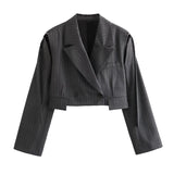 Fongt Women's New Lapel Long Sleeve Short Blazer Casual Pants Suit-Outfit