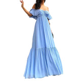 Fongt Spot 2024 Summer New Female Temperament Solid Color One-Word Shoulder Wipe Chest In The Long Dress-Outfit