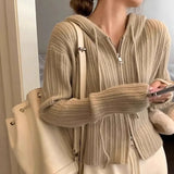 Short Knitted Cardigan Women's Short Sweater Coat Spring And Autumn Korean Style Stylish Double Zipper-Outfit