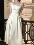Slim Clothes Summer New 2023 Korean Elegant Sleeveless Vestidos Mujer White Evening Wedding Party Midi Dress For