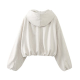 New Suede Texture Effect Short Hooded Jacket 3046833-Outfit