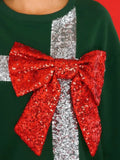 Autumn And Winter Bows Fashion Round-Neck Long-Sleeved Sleeves Spliced Christmas Jacket