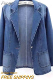 Women's Denim Suit Jacket New Spring Autumn Korean Pocket Jeans Outwear Female Slim One Button Long Sleeve Denim Blazers