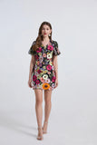Fongt Dress Women Summer French Retro V-Neck Lantern Sleeve Embroidered Mesh Yarn Waist Bubble Sleeve Dress