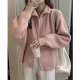 Early Spring Wear New Purple Lapel Zipper Sweater Jacket Women's Knitted Cardigan With Bottomed Jacket-Outfit