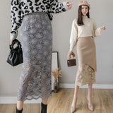 And Winter Lace Spliced Half Skirt High Waist Design Sense Positive And Negative Knitted Slit Hip Skirt Temperament One-Step Skirt-Outfit