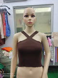 Fongt Cross Hanging Neck Knit Sling Small Vest Bare Back Tight Show Thin Bandage Wipe-Outfit