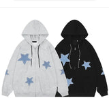 Fongt Star Paste Cloth Hoodie Autumn Loose Casual Couple Cardigan Coat-Outfit