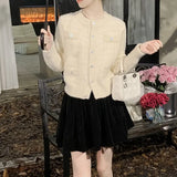 Fongt Imitation Mink Sweater Female Autumn Winter New Soft Waxy Bright Silk Small Fragrant Wind Temperament Cardigan Sweater Jacket Female-Outfit