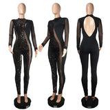 Mesh Sequin Patchwork See Through Catsuit Jumpsuit Women Party Night Going Out Outfits Club Outfits Backless Bodycon Romper-Outfit