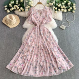 Fongt Crumlore Spun Dress Summer New Waists Thin Temperament Orange Trussed French Retro Punut Fairy Dress