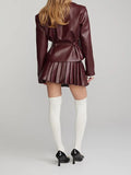 The New Burgundy Short Jacket Jacket Pleated Skirt Suit Female-Outfit