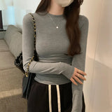 Basic Style Slim, Slim, Long-Sleeved T-Shirt For Women In Autumn Is A New Style With A Small Standing Collar With A Bottom.-Outfit