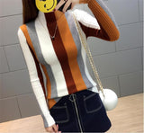 Rainbow Stripe Contrast Knitted Pullover Long Sleeve Turtleneck