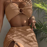 Fongt Female Multi-Color Sexy Skirt Hanging Neck Three-Piece Split Swimsuit Bikini