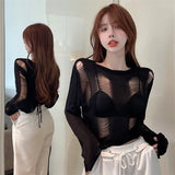 Girls Hollow Straps In Long-Sleeved Cardigan Women Autumn New Korean Version Of The Micro-Permeable Sunscreen Cover Shirt