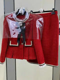 Vintage Small Fragrance Tweed Two Piece Set Women Crop Top Woolen Short Jacket Coat + Mini Skirts Sets Sweet 2 Piece