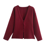 Fongt Women's INS Explosion V-Neck Long Sleeve Simple Knitted Set