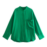 Spring Pocket Baggy Shirt Elastic Waist Pant Suit-Outfit