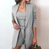 Color Suit Jacket Cotton Blend Fashion Temperament High Waist Shorts Three-piece
