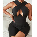 Summer Romper Casual Fitness Tracksutis Jumpsuits Solid Off Shoulder Sleeveless Halter Cutout Playsuits Casual