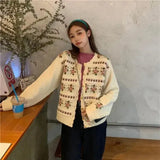 Floral Jacquard Knitted Cardigan-Outfit