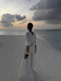 Fongt Spring And Summer New Hot Shawl Folding V-Neck Design High-Waisted Long Dress LX0146