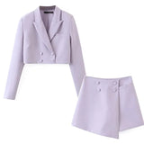 Cropped Buttoned Blazer And Skirt Two Piece Set-Outfit
