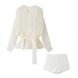 Fongt Homemade New Women's Classic Pressed Flawed Belt Design Loose Net纱 Dress Set