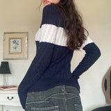 V Neck Striped Cable Knit Downtown 90s Top-Outfit