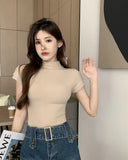 Fongt Desire Wind Half High Turtleneck Short-Sleeved T-Shirt Female 2024 Summer Slim Show Thin Bottom Shirt With Student Jacket Ins