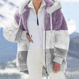 Fongt 2025 Autumn And Winter Warm Plush Bulbla Chain Pocket Hooded Loose Coat Woman