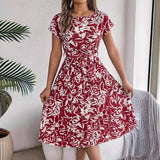 Shooting 2025 Spring And Summer Elegant Flowers Short Sleeves Big Folding Dress Women's