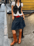 Buttoned Denim Y2K Corset Top-Outfit
