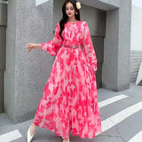 Fongt Temperament Dress Women 2025 Summer New High-End Feeling Waist Round Lantern Sleeve Print Dress