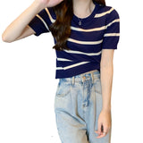 Fongt Knitted Short-Sleeved T-Shirt For Women's Summer 2023 New Design Sense Slimmed Shoulders Short