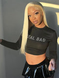 Women's Clothing Autumn 2024 New Umbilical Round Neck Long Sleeves Short Hot Diamond Letter