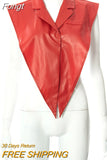 Women Notched Collar Faux Leather PU Tank Tops Ladies Sexy Sleeveless Shawl Vest 2023 Fall Harajuku Lolita