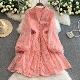 Fongt Spring And Summer Sweet Court Style V Collar Lantern Sleeve Fashion Embroidery Spoon Thin A Word Elegant Dress Woman Trend