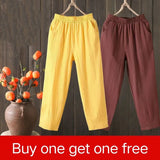 Waist Pants Women's Clothing Spring Summer 100% Cotton Linen Harem Pants Loose Ankle-Length Mom Trousers Ladies