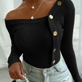 Sleeve Off Shoulder Sexy Casual Slim Buttons