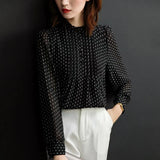 Autumn Style Chiffon Blouses Women Shirts Lady Casual Long Sleeve O-Neck Polka Dot Printed Chiffon Blusas Mujer