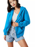 New Solid-Color Hooded Plus Velvet Sweatshirt Long-Sleeved Jacket Lady Street Loose Large Size Zipper